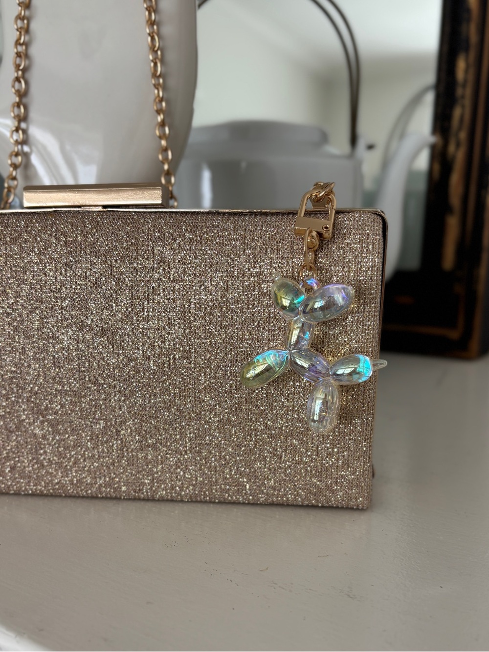 Balloon Dog Bag Charm Keychain Opalescent Aurora Borealis Finish - Picture 8 of 10